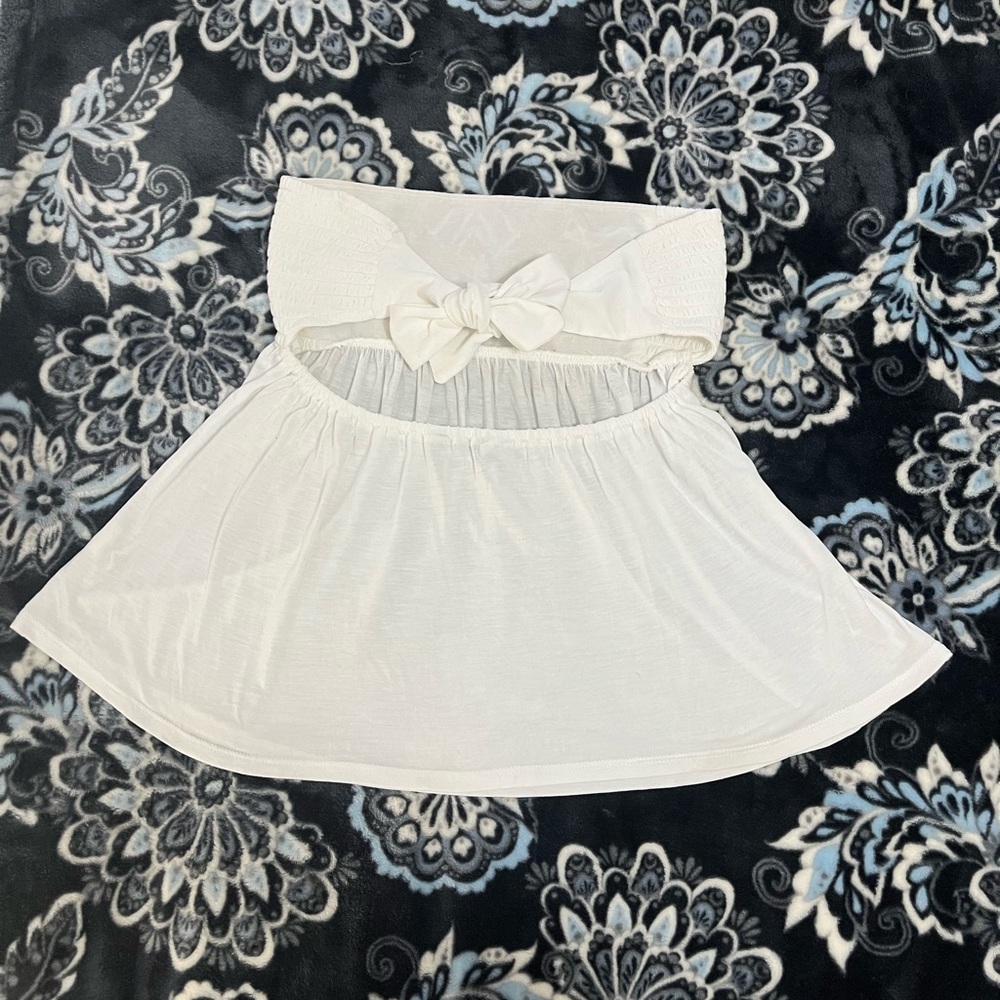 American Eagle Outfitters White Strapless, Tie Back, Beaded Babydoll Top, Size S - Picture 5 of 8